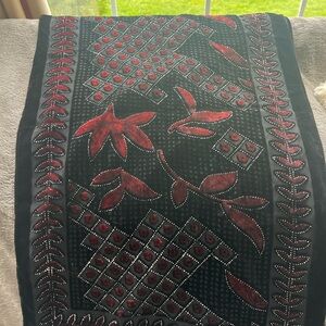 Black and Red Beaded Scarf with Fringe